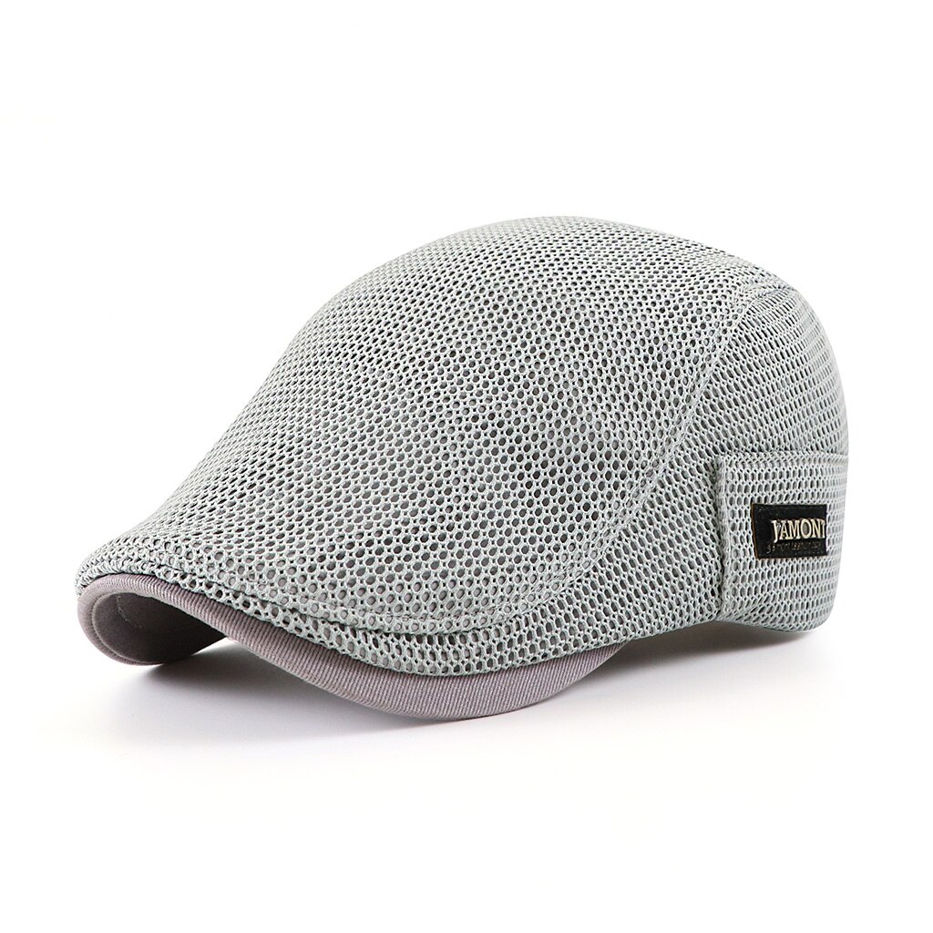 Summer Mens Hats Breathable Mesh Newsboy Caps Outdoor Gorro Hombre Boina Golf Hat Solid Flat Cap For Women: grey