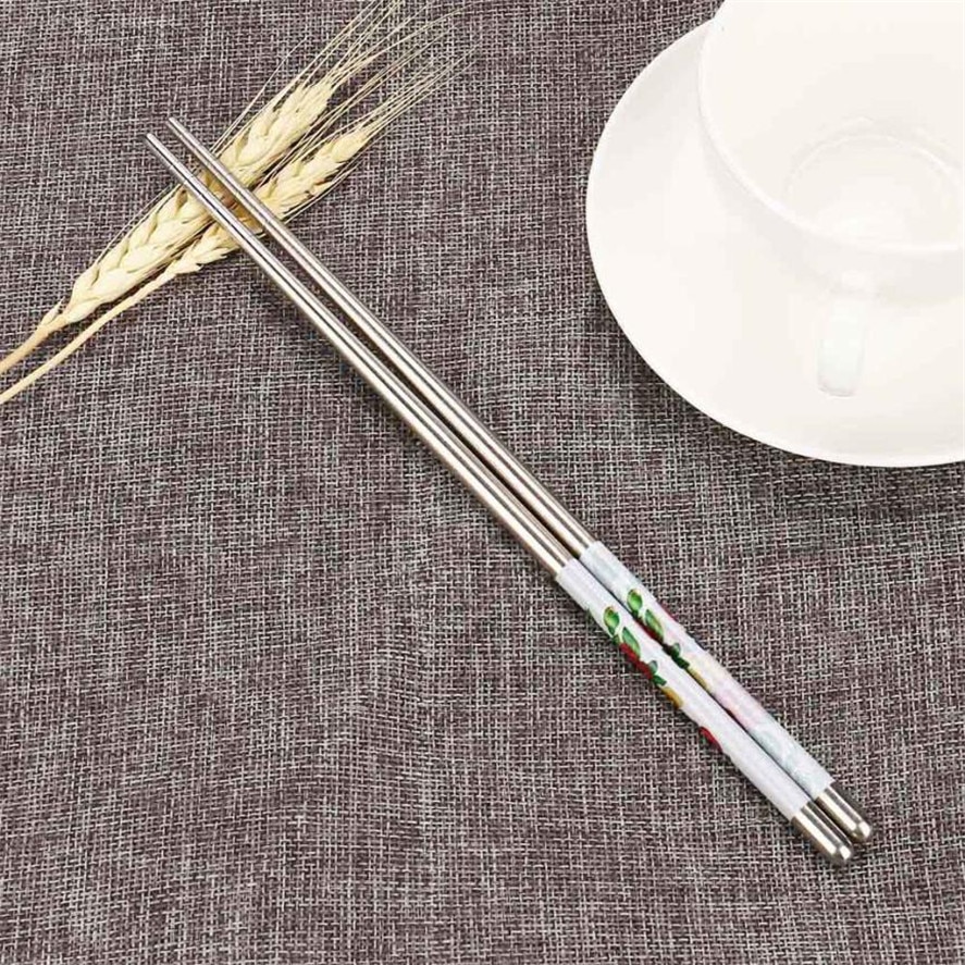 TENSKE 1 Pairs Kitchen chopsticks White Vine Pattern Stainless Steel Chopsticks Metal Chopsticks 5 Style A30730