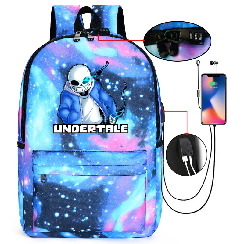 Mochila de juegos Undertale AN-ti Lost para adolescentes, Mochilas con carga USB para mujer, Mochilas para adolescentes, Mochilas para niñas: Azul oscuro