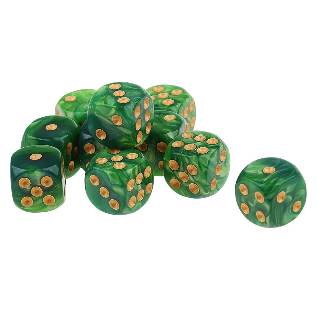 Set Van 10 6 Zijdig Opaque D6 16Mm Standaard Dice Die 2 Gemengde Kleur Dices: Green Yellow