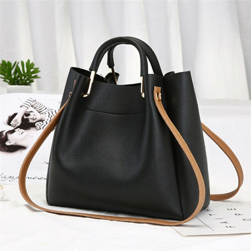 Frauen Dame Handtasche Schulter Taschen Tote Handtasche Leder Messenger Hobo Bag Satchel: Black