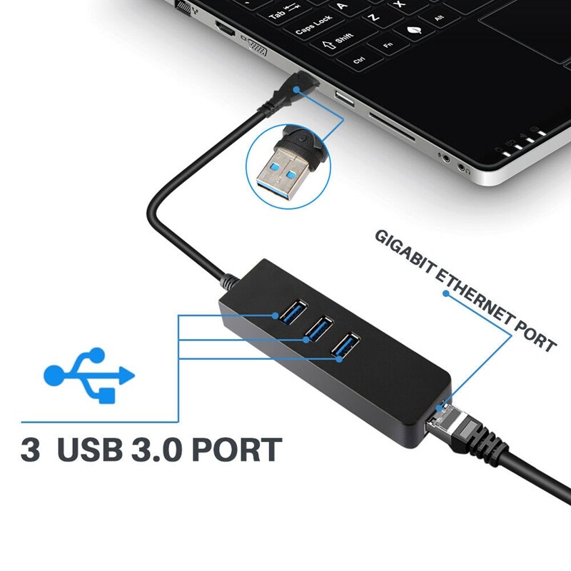 3 porte USB 3.0 Hub Gigabit Ethernet Lan RJ45 Adattatore di Rete a 1000Mbps PC