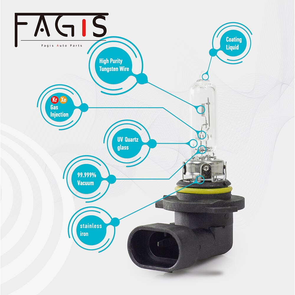 Fagis 1Pcs Us 9005 HB3 12V 65W Halogeen Licht Witte Auto Koplampen 3350K Lampen Auto lamp Quartz Glas Mistlampen Lampen