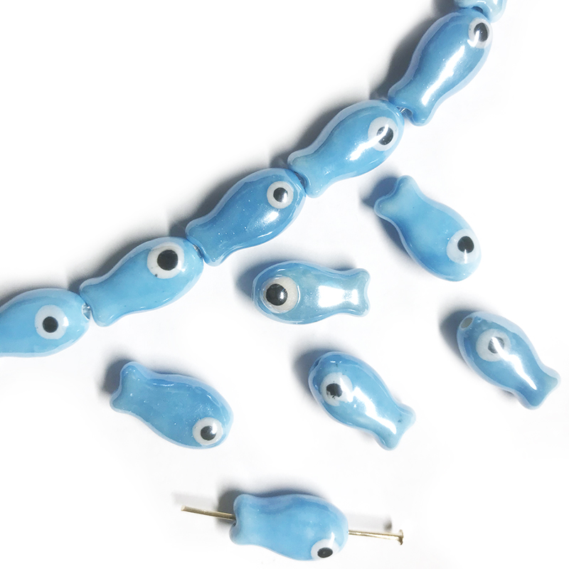Abalorios de peces pequeños Retro, 10 piezas, espaciador de cerámica, cuentas sueltas para la fabricación de joyas, accesorios de pulsera DIY: Rosa claro
