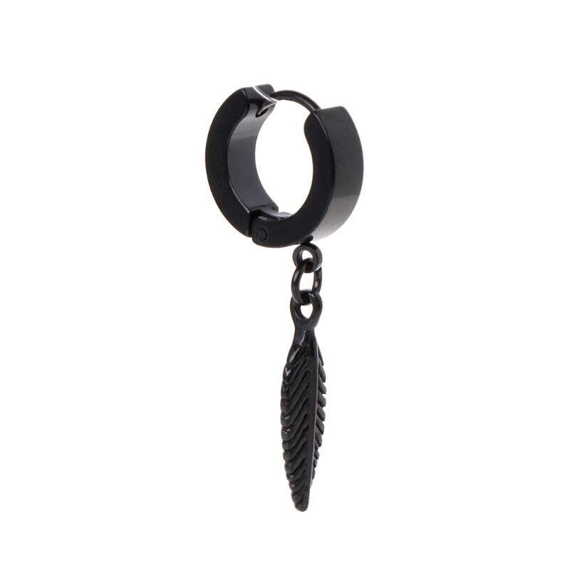 Boucles d'oreilles Punk en forme de plume pour hommes et femmes, 1 pièce, pendentif en acier titane, bijoux de décoration, breloques, masculin: Black
