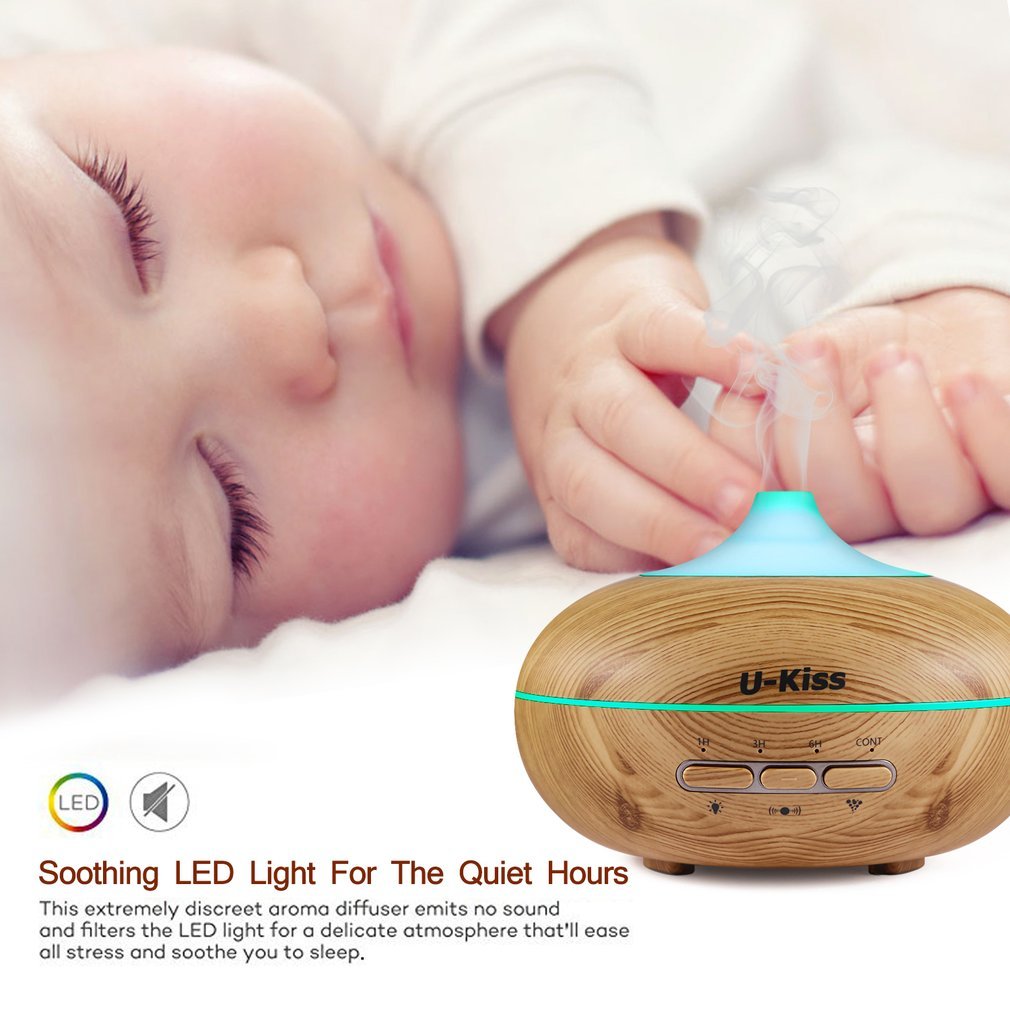 U-Kiss Ultrasonic Aroma Diffuser Human Body Induction Essential Oil Diffuser Aromatherapy Diffuser Wood Grain Humidificador