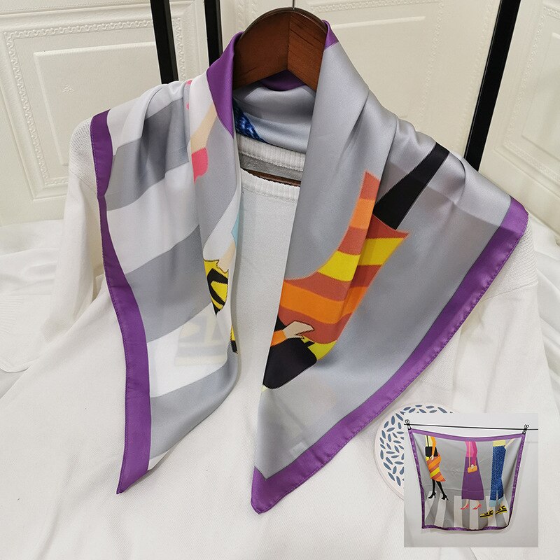 Trykk hår skjerf til kvinner silke sateng tørkle liten sjal wraps kvinner neckerchief 70cm*70cm søte bandana hodet skjerf: 06