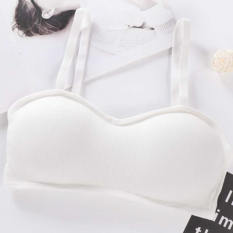 HEFLASHOR Elastic Gathering Bralette Push Up Bra Summer Solid Anti-light Korean Style Wild Bra Tube Top Sexy No Rims Bra: white