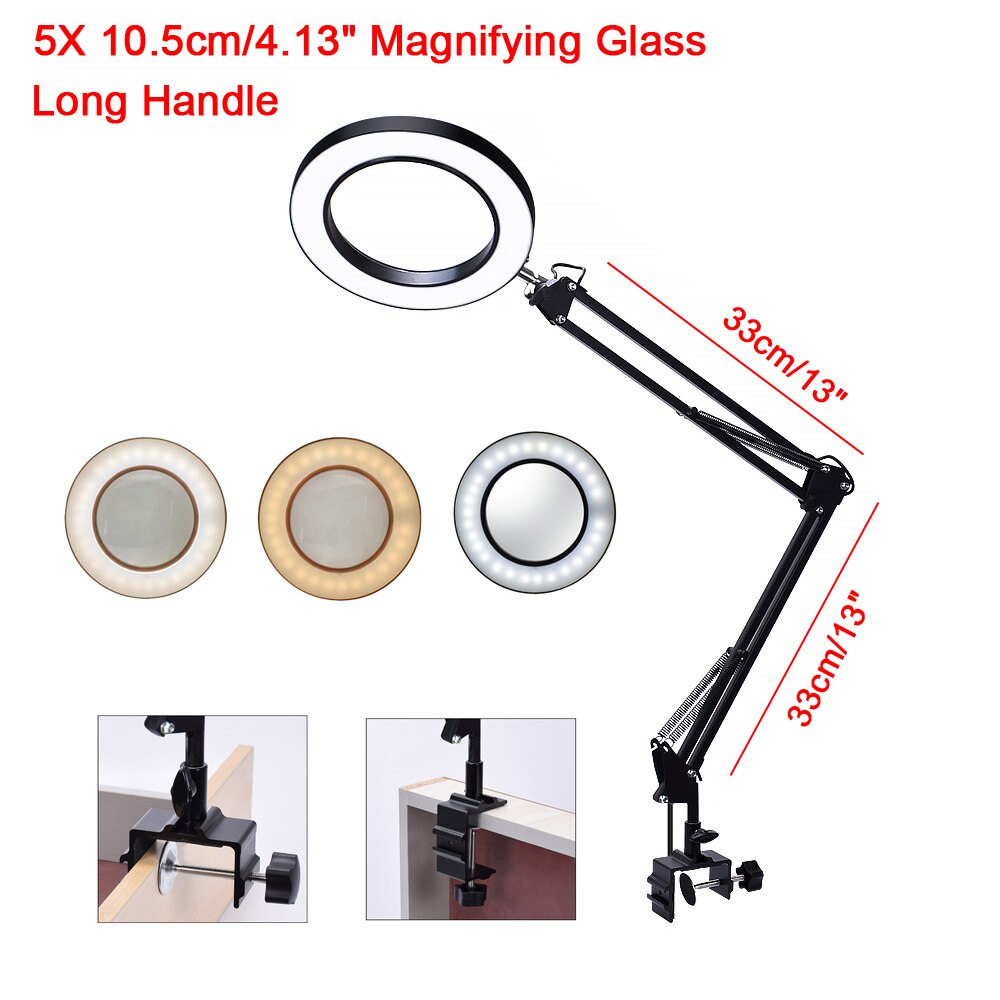NEWACALOX Flexible Desk Large 5X USB LED Magnifying Glass 3 Colors Illuminated Magnifier Lamp Loupe Reading/Rework/Soldering: N-MCB-BK9
