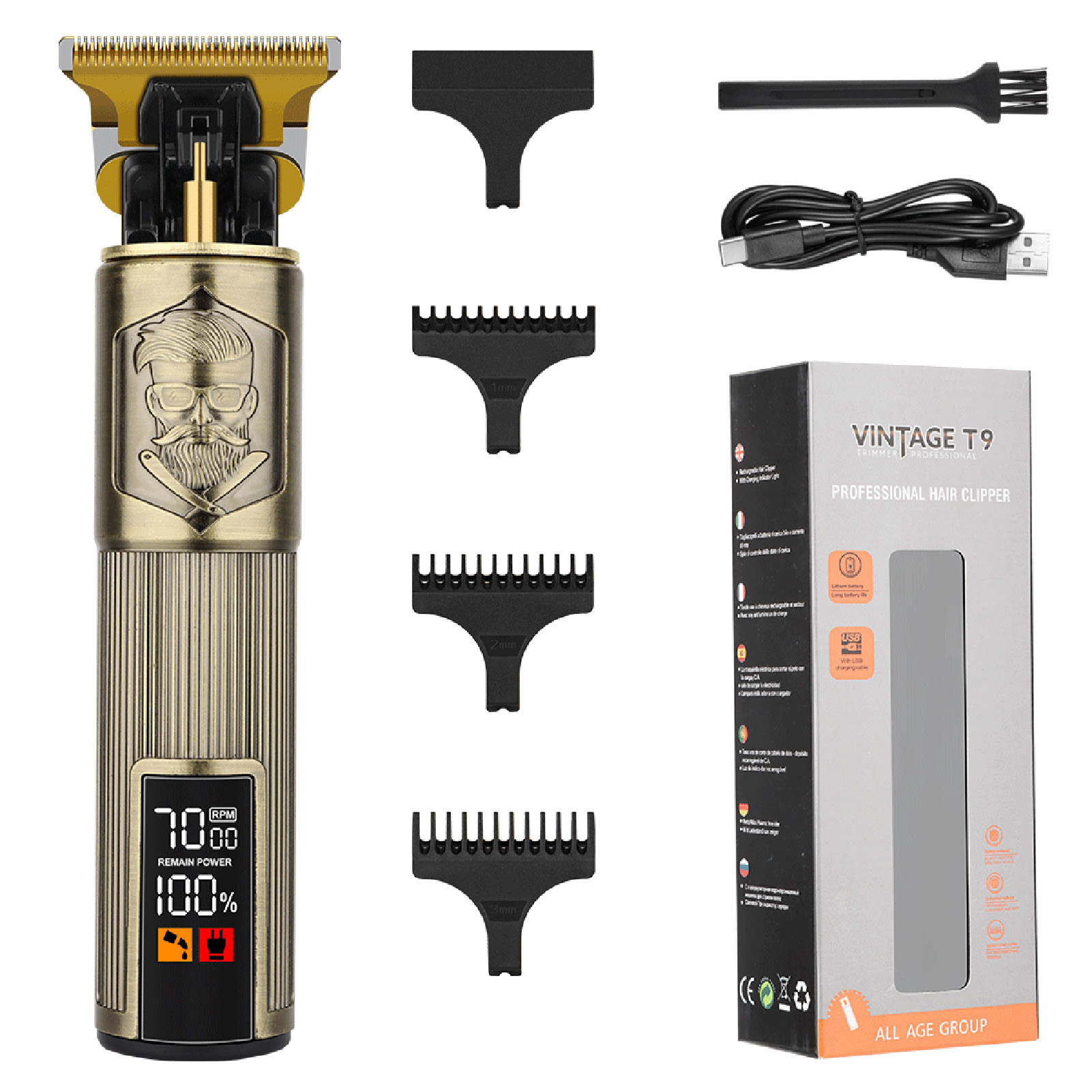 HIENA T9 Tondeuse set voor mannen LCD Power Display kapper Elektrische Tondeuse vintage carving Baard Scheren kapsel machine: Rood