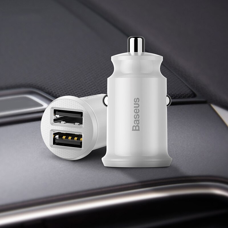 Baseus Mini Usb Autolader 3.1A Snelle Opladen Lader Voor Iphone Huawei Xiaomi Mi Mobiele Telefoon Auto Telefoon Oplader: White