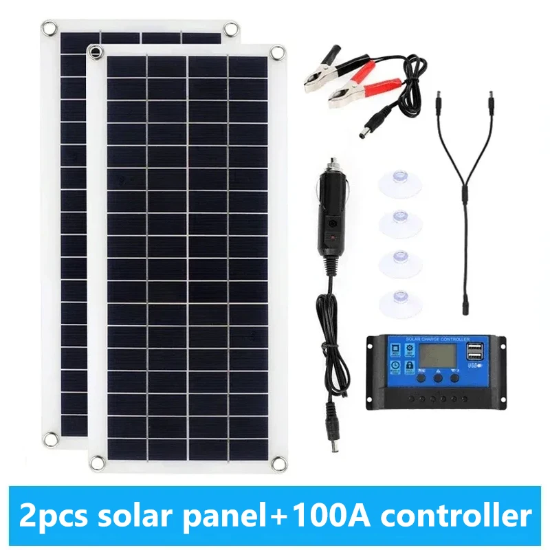 1000W Panel słoneczny 12V Ogniwo słoneczne 10A-60A Kontroler Panel słoneczny do telefonu RV Samochód MP3 Ładowarka PAD Zasilanie akumulatorowe na zewnątrz: Srebrny/szary
