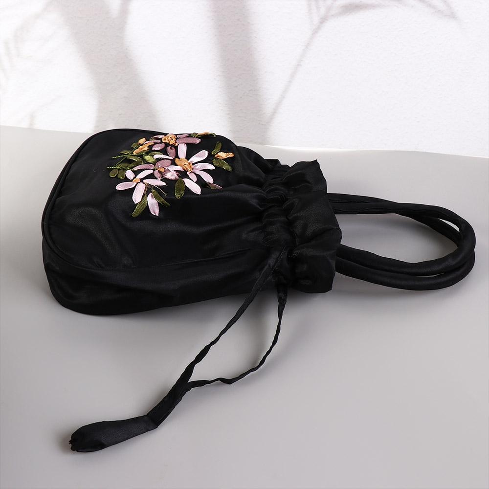 Bolso de mano con bordado de seda satinada para mujer, cartera pequeña con cordón Floral, Hanfu, Retro y: Castaño