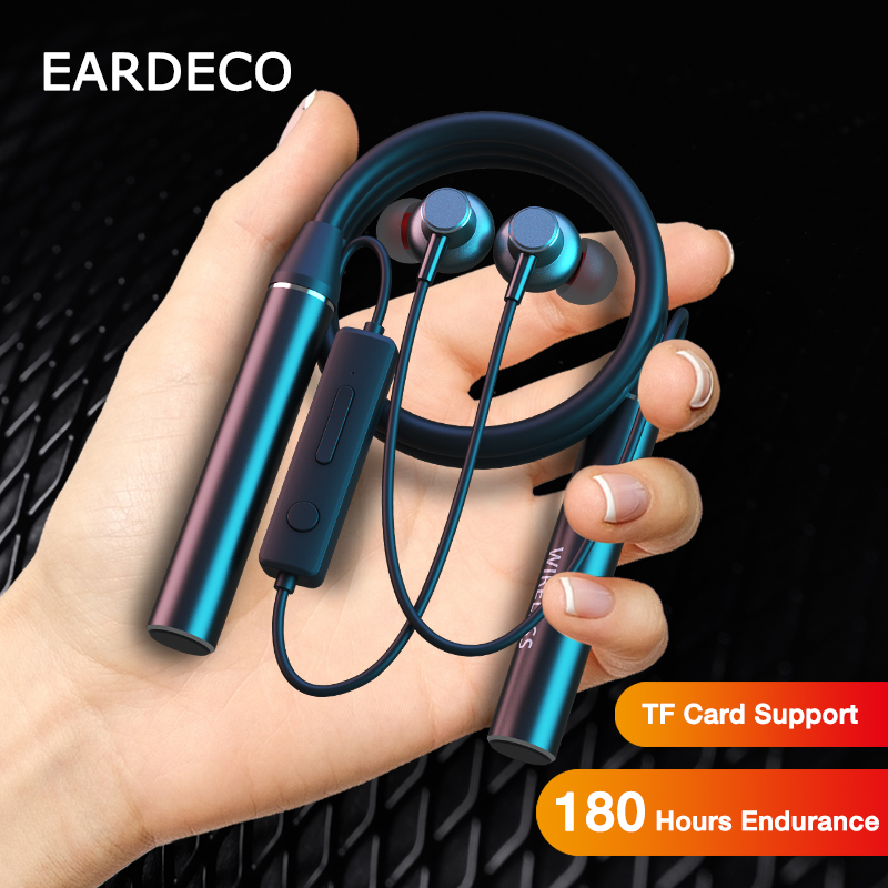EARDECO 180-uurs uithoudingsvermogen Bluetooth-hoofdtelefoon Bass Draadloze hoofdtelefoon met microfoon Stereo nekband Koptelefoon Sportheadset TF-kaart
