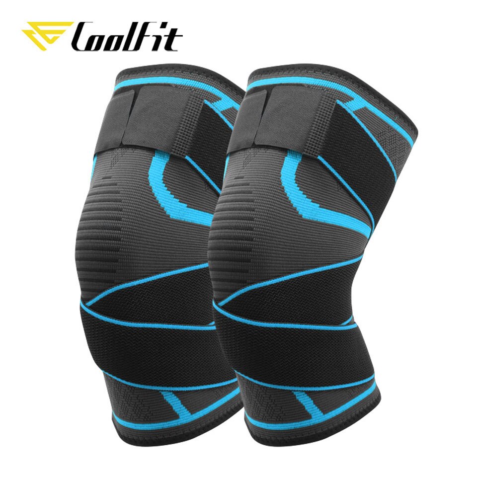 CoolFit 1 Pair Knee Brace Compression Sleeve with Strap for Best Support & Pain Relief for Meniscus Tear, Arthritis, Basketball: Blue / M