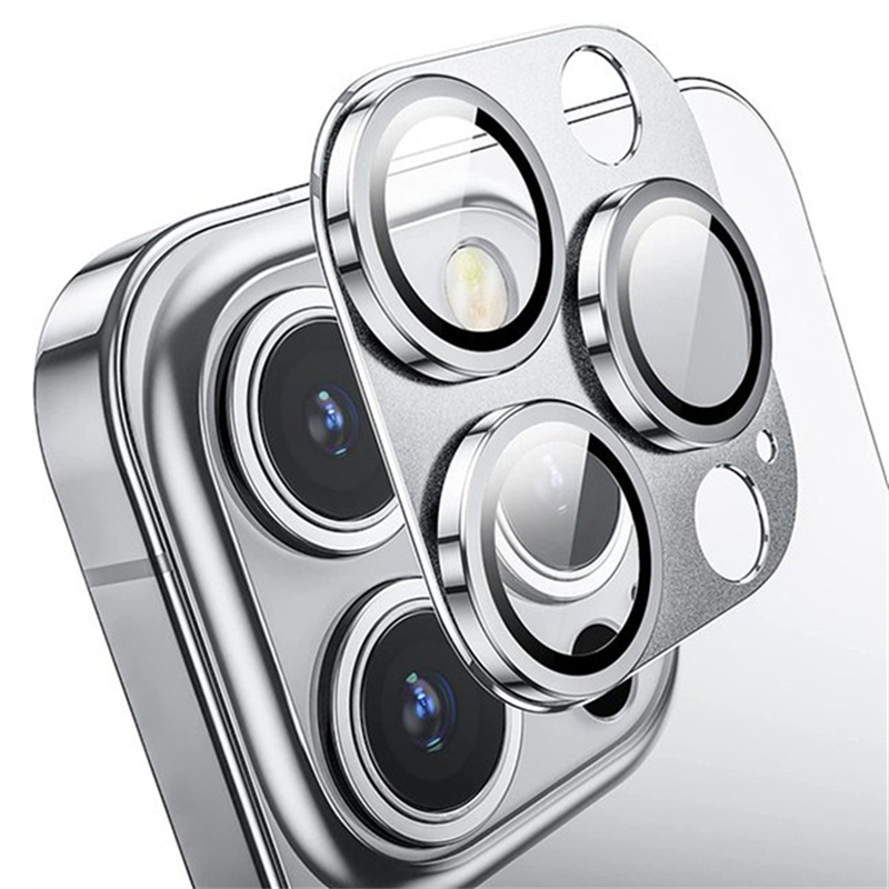 Protezione della fotocamera per iPhone 16 pro Max Protezione per lenti in vetro temperato per iPhone 11 12 13 14 15 16 pro Max più Vetro per lenti in metallo: Argento / Fascio 9