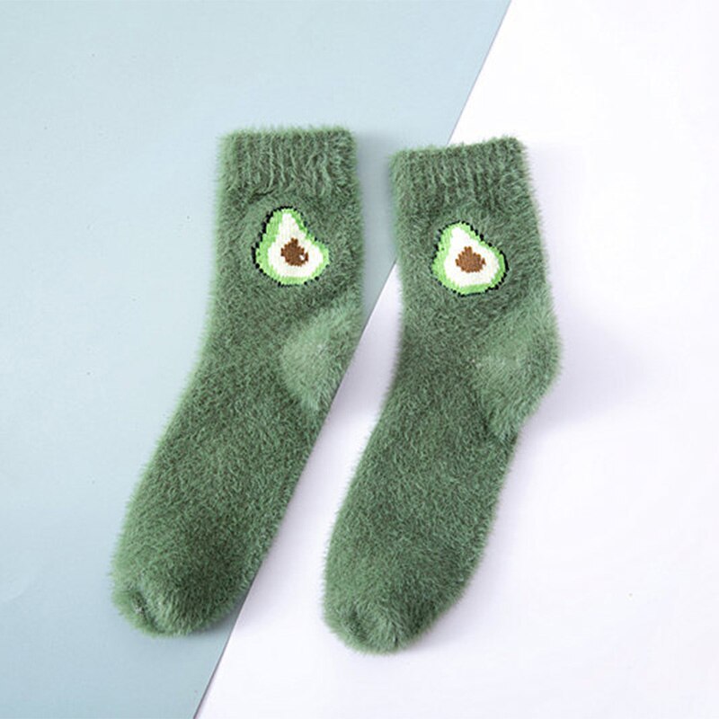 Qiwn 1 par vinter kvinnor roliga sportsockor söt tecknad frukt citron japansk harajuku skateboard yoga långa strumpor dam hemkläder: Grön