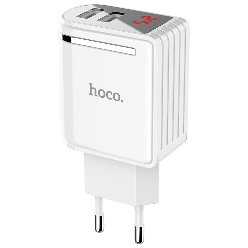 HOCO 5V2.4A 2 Ports USB Wall Fast Charging Charger EU US Plug Power LED display Adapter For iPhone X XS XS Max XR Samsung xiaomi: White EU