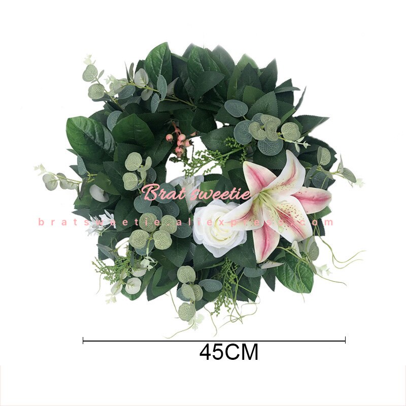 30cm 40cm rosa bröllop blomkrans krans led lampor heminredning prydnadssaker kranshängare jul dörrdekorationer för hemmet: Baihe krans