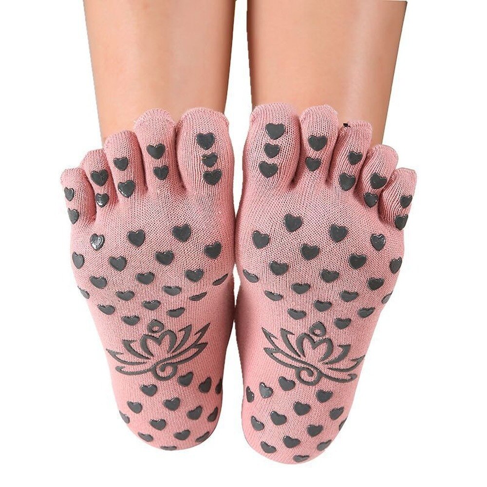 1 pair Women Yoga Five Toe Anti-Slip Ankle Grip Socks Dots Pilates Fitness Gym Socks Ladies Sports Socks With Lace