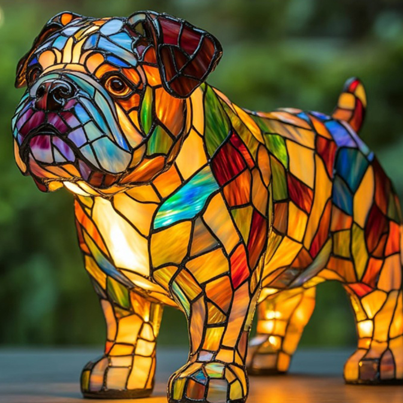 Kattelampe i farget glass, retro magisk katt i farget harpiksbordlampe - søt led-lampe med kjæledyrtema for hunde- og katteelskere: Rosa