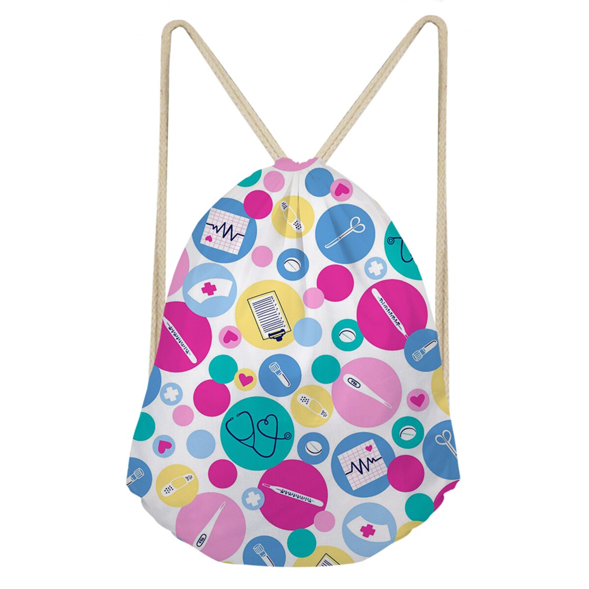 Verpleegster meisjes print trekkoord tas cartoon casual vrouwen fitness schouders rugzak lichte boodschappentassen zachte mochila: Geel