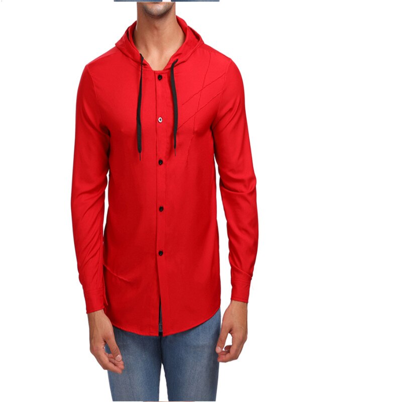 Men Work Shirt Soft Long Sleeve Square Collar Regular Solid Men Shirts White Male Tops Business Casual T-Shirts Tennis Jackets: Red / XXL