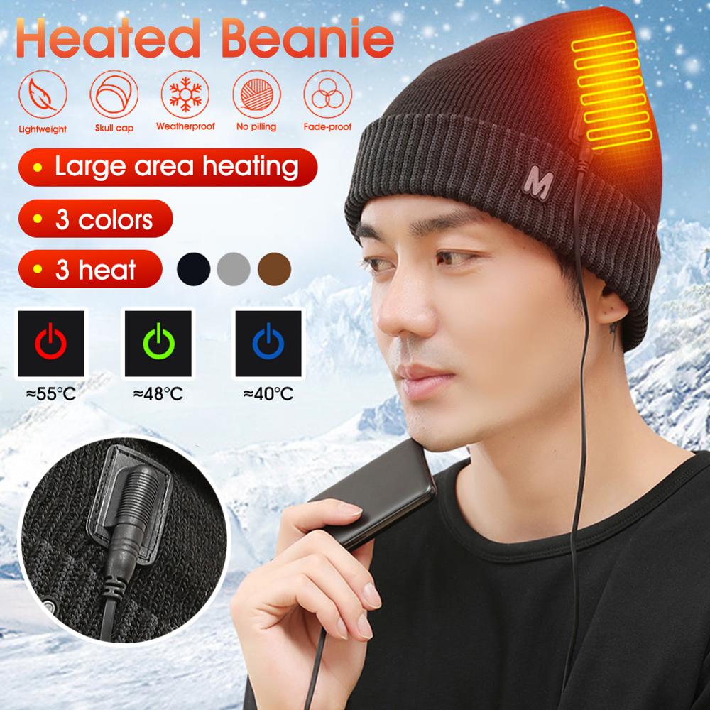 Berretto da cranio invernale con cappello riscaldato USB intelligente per uomo e donna ricaricabile lavabile con 3 flangiature lavorate a maglia