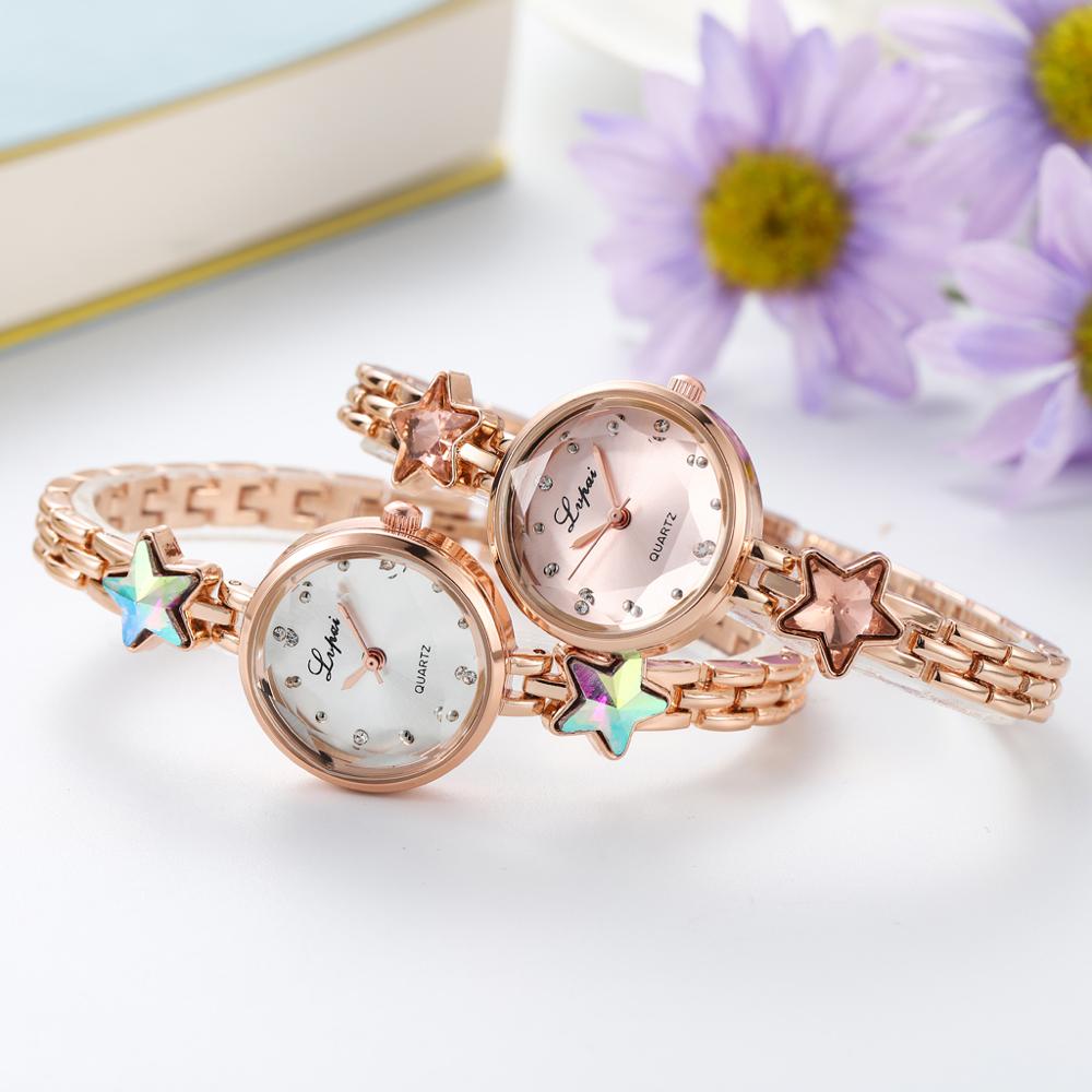 Luxe Horloges Vrouwen Sterrenhemel Armband Rose Gouden Jurk Wome Quartz Horloge Strass Mode Klok Lady Relogio Feminino