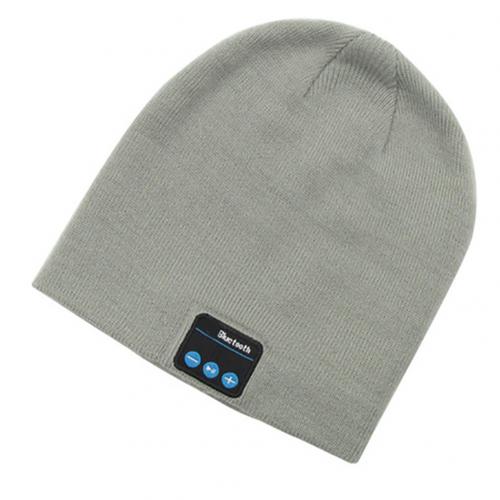 Draadloze bluetooth-muts, gebreide fluwelen wintermuts met ruitjesmotief, magische warme slimme muts, draadloze unisex muts met koptelefoon: Lichtgrijs