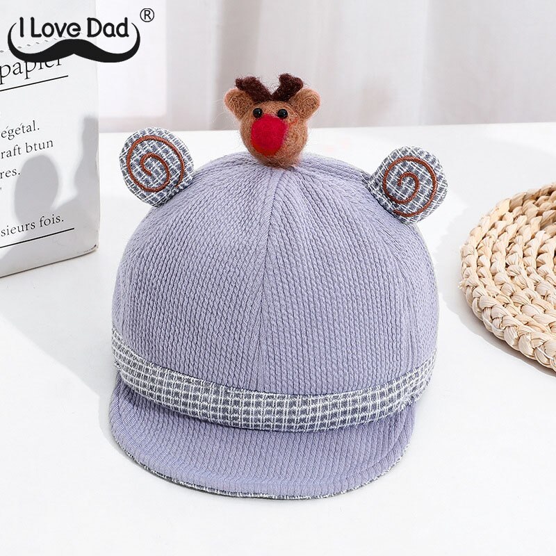 Dessin animé Animal bébé chapeau avec oreilles mignon Elk bébé fille garçon casquette de Baseball doux hiver enfants chapeau enfants casquettes Bonnet: blue