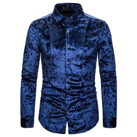 Królewski niebieski aksamit welurowa koszula mężczyzna 2019 jesień nowy slim fit z długim rękawem męskie ubranie koszule Casual w całości zapinana na guziki koszulka Homme: Navy / US Size XL