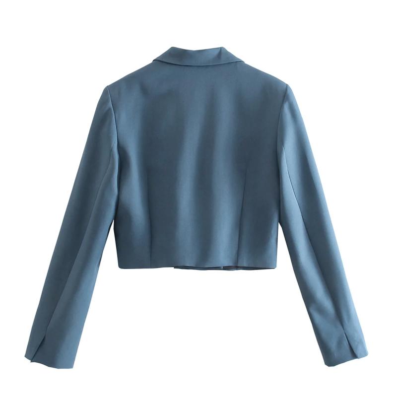 Falda azul para mujer, trajes a la de 2 botones, Chaqueta corta con bolsillos de imitación, minifaldas, conjuntos elegantes para mujer