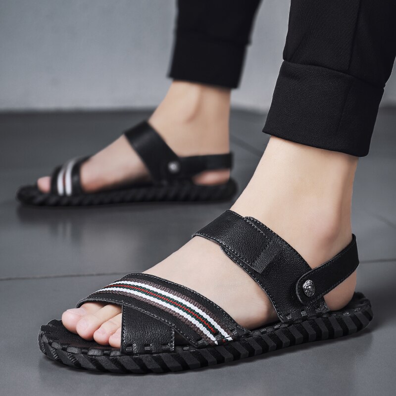 Leather Cross Strap Beach Sandals Gladiator Rome Shoes Hand Stitched Ankle Strap sandalias de gladiador hombre