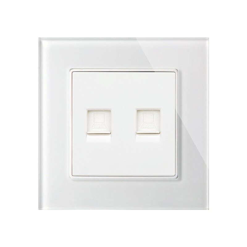 Atlectric Rj45 TV Internet Data Interface Socket Wall Socket Luxury Glass Panel outlet Television Computer Jack Plug: Double Rj45