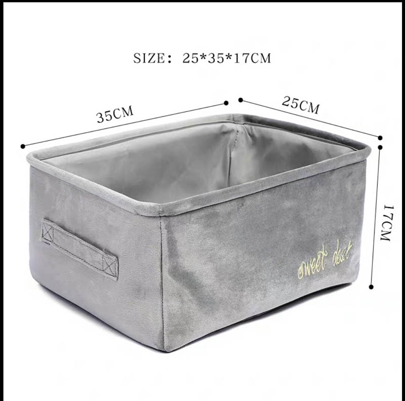 Velvet Storage Box Nordic Style Desktop Cosmetics Storage Basket Snack Book Sundries Storage Basket Organizer: Grey-m