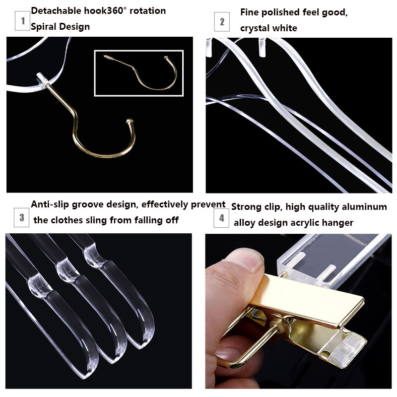 Cintre en Acrylique Transparent pour Vêtements, Accessoire pour Penderie, Pantalon, Manteau, vaccage T1, Crochet localité, pour Adulte et Enfant, 5/10 Pièces