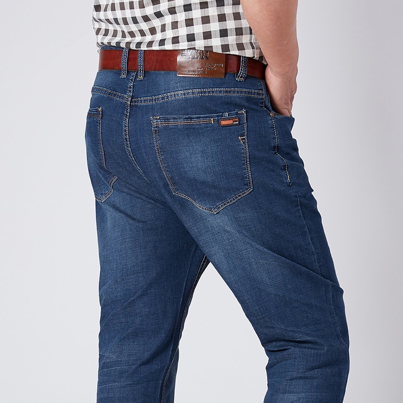 Plus Size 42 44 46 48 50 52 Men's Loose Straight Jeans Classic Business Denim Trousers Stretch Jean Pants Male Brand Blue 7XL