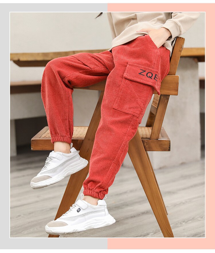 Kinderen Broek Winter Corduroy Broek voor Meisje 5 6 7 8 9 10 11 Jaar Kinderen Broek Plus fluwelen Dikker Harembroek: Rood / 10T