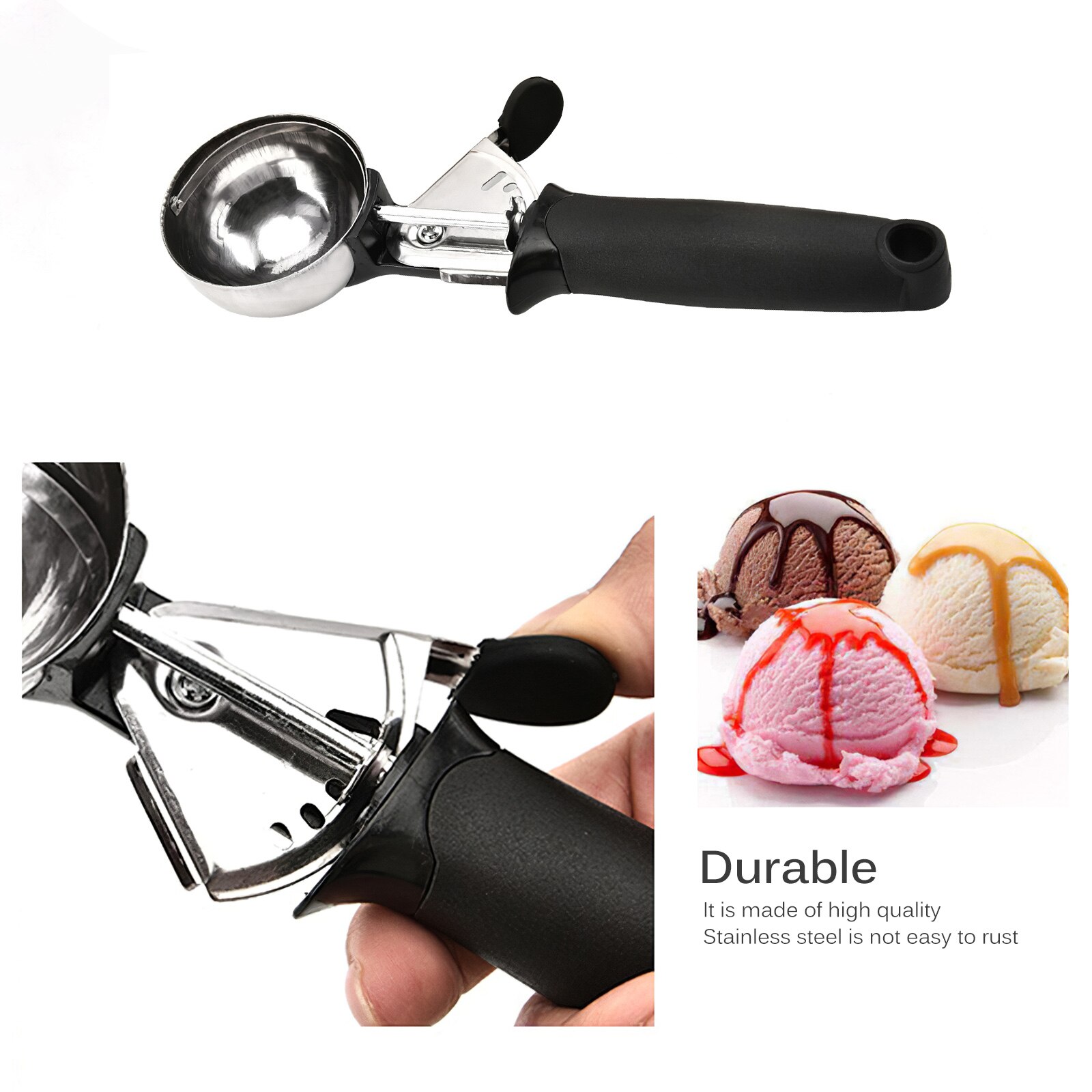 Stainless Steel Ice Cream Scoop Ice Cream Makers Kitchen Tools Accessorizes Fruit Baller Frozen Yogurt Dipper With Pop Up Level