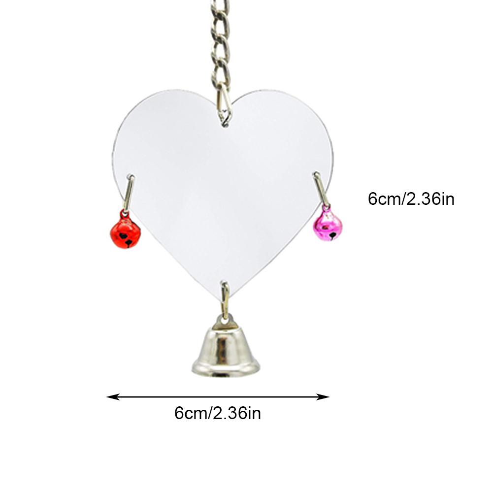 Campana para loro, juguete para mascotas, espejo con pájaro, juguete columpio para jaula de pájaros, juguete rectangular redondo con forma de corazón opcional con cascabel de Color aleatorio