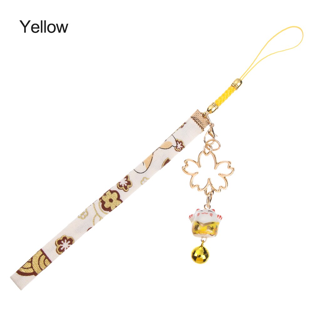Janpanese Smart phone Strap Lanyards for iPhone Samsung Decor Daisy Flower Cat Bell Mobile Phone Strap Hang Rope Phone Charm: yellow
