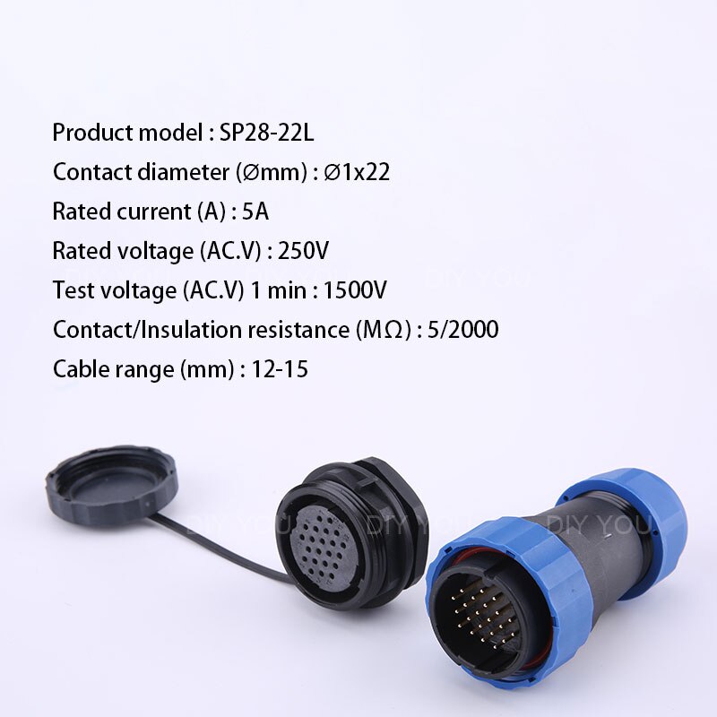 SP28 IP68 Back Nut waterproof connector 2/3/4/5/6/7/9/10/12/14/16/19/22/24/26 Pin plug socket Electric cable Aviation connectors: SP28-22L