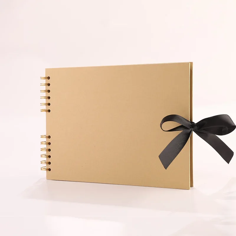 DIY Bowtie Ribbon Scrapbook Craft Photo Picture Memory Book, Kraft Paper, Black Cardboard, 30/80 Pages: Yellow