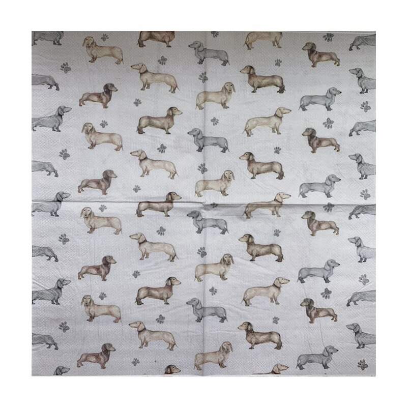 20Pcs/Pack Cute Cartoon Dachshund Dog Decoupage Paper Napkins Doggy Animal Paper Tissues for Kids Birthday Party Decor