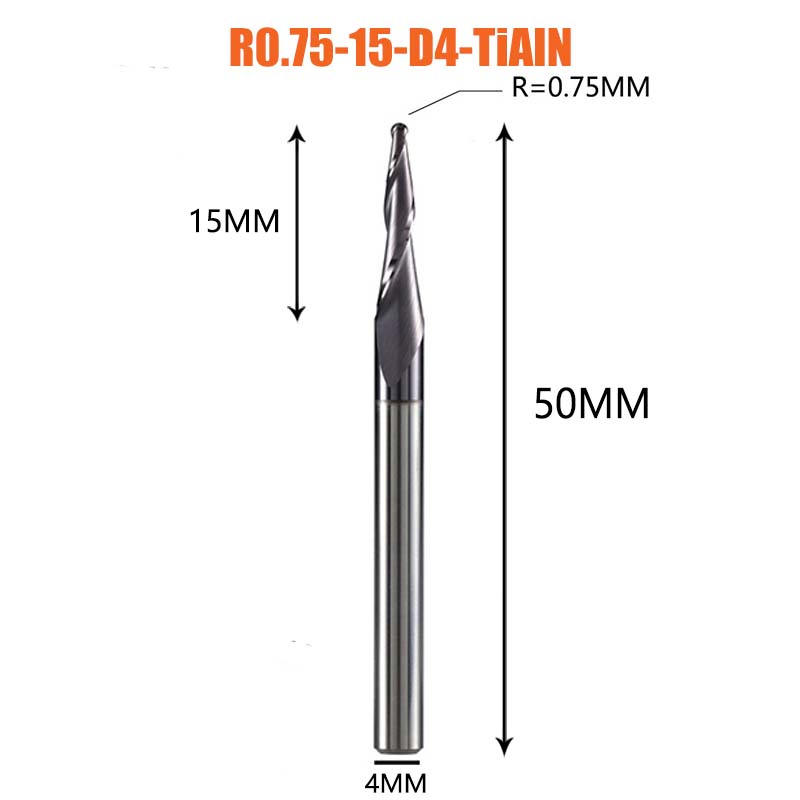 1 Pcs Tungsten Vhm Gecoate Taper Ball Nose Cnc Frezen Frezen Voor Hout En Snijders Voor Metalen end Mill