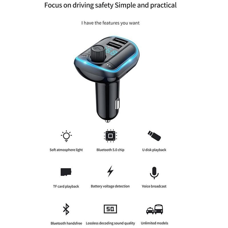 Samochodowy zestaw głośnomówiący bezprzewodowy zestaw Bluetooth 5.0 ładowarka robić przekaźnika FM samochód MP3 2 radio samochodowe modulator USB akcesoria adapter FM I5N4