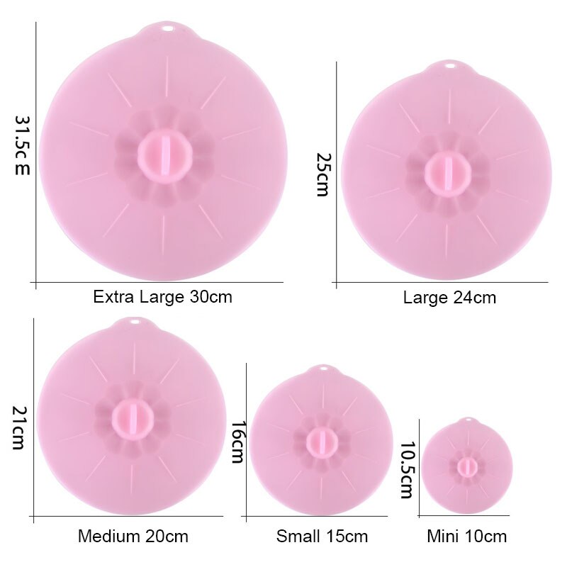 Tapas de silicona universales reutilizables para conservación de frutas y alimentos, sello al vacío, tazón con tapa, olla, envoltura de sellado, herramienta de cocina, 3/5 Uds.: 5Pcs-set Purple