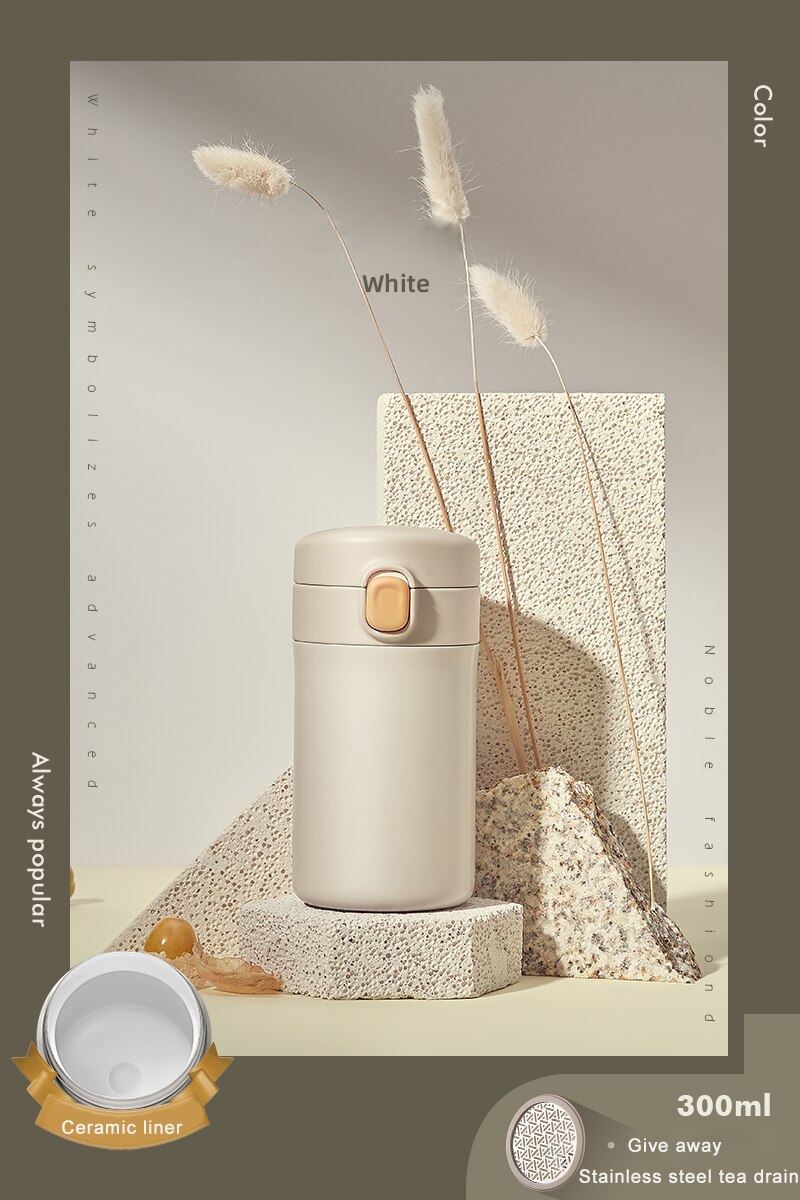 Premium keramisk foring termokande flaske kontor isolering kaffekrus drikke te termokande te kop adskiller te vand flaske: Hvid 300ml