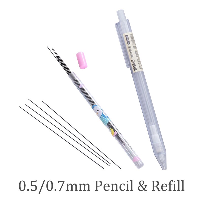 0.5/0.7mm Mechanical Pencil Japanese School Supplies Korean Stationery Automatic Pencils Lead Refills for Draft Drawing, Writing